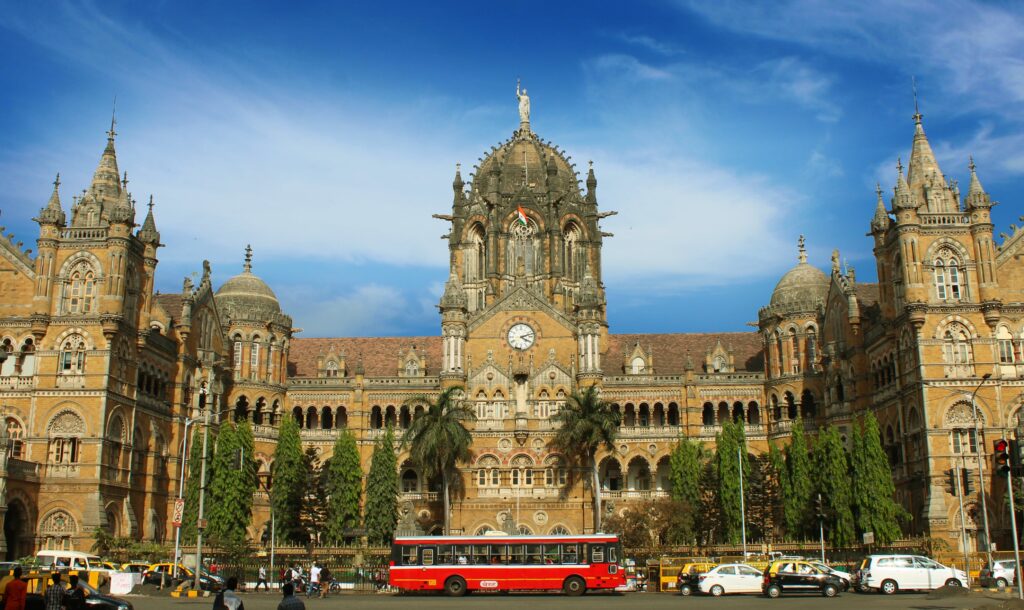 Chhatrapati Shivaji Terminus in Mumbai, a historic UNESCO World Heritage Site showcasing British Gothic Revival architecture with Indian influences